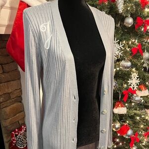 Worthington Women’s Cool Grey Small Monogrammed Ribbed Cardigan